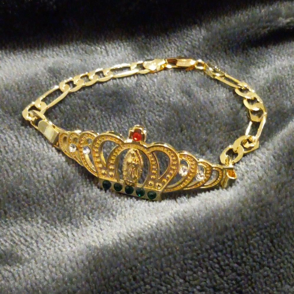 Tricolor  Religious/Bracelets Virgen Mary Gold Layered/Oro laminado